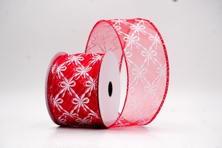 Red Glitter Tied Bow Pattern Wired Ribbon_KW0461GC-7-7